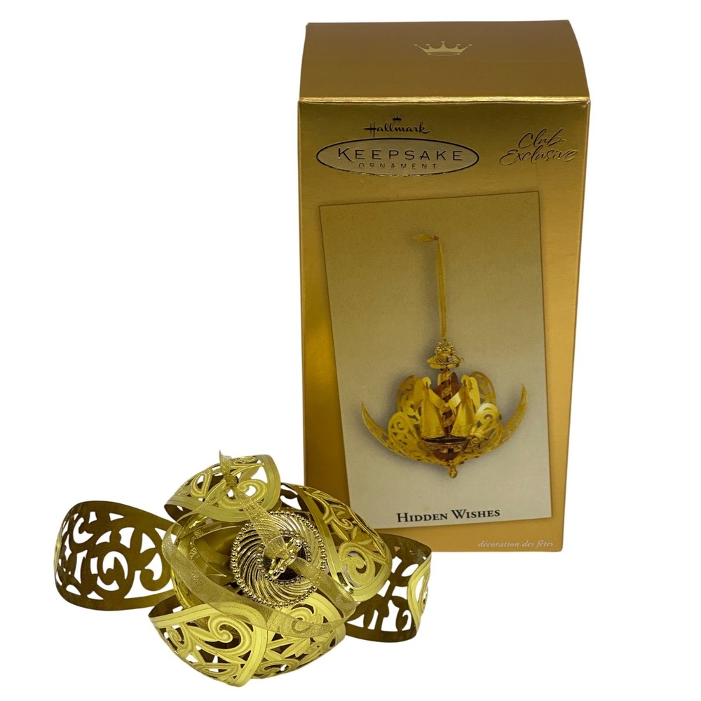 Hallmark Ornament Hidden Wishes Gold Tone Club Exclusive Filigree Angel 2004
